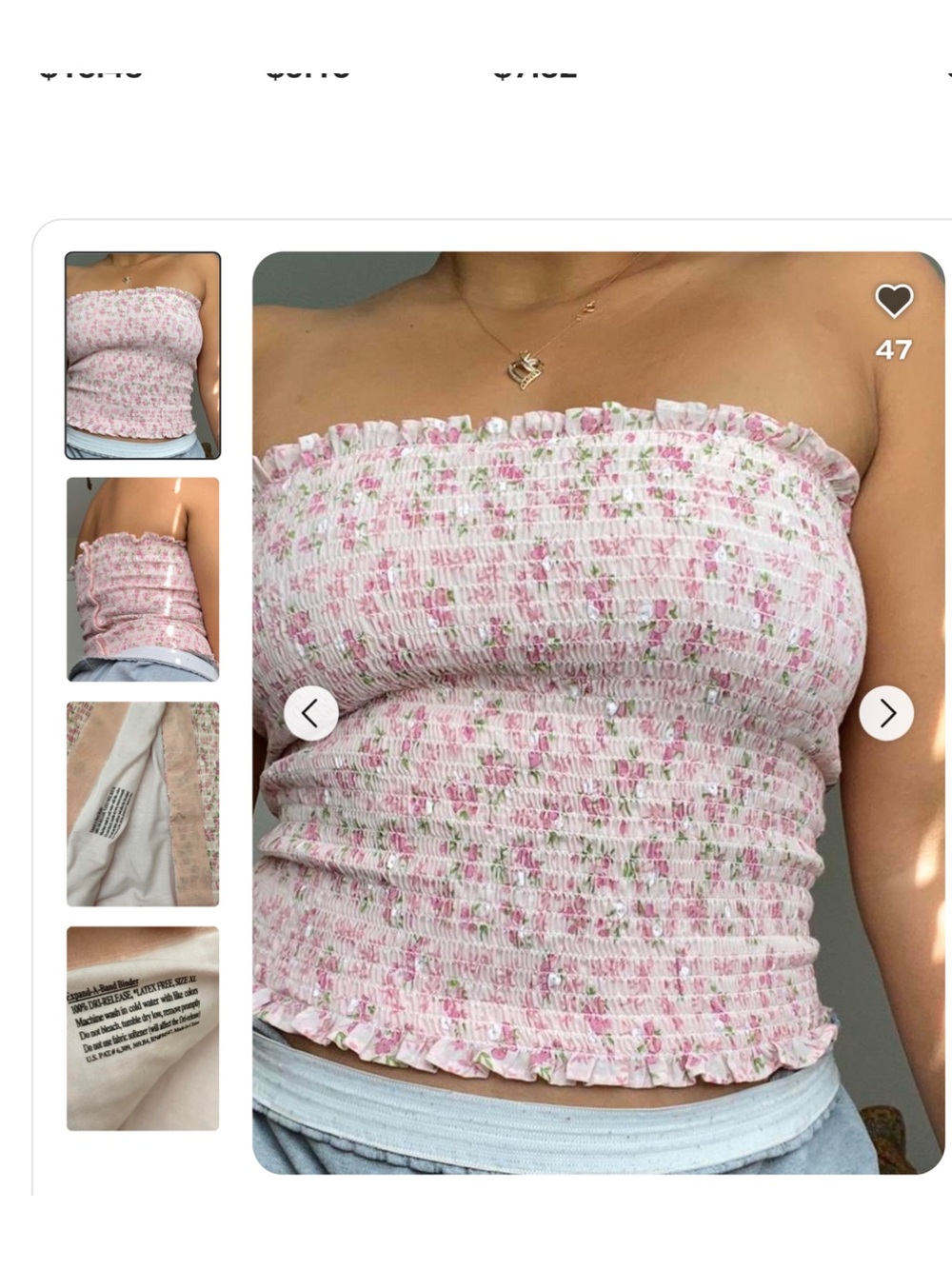 New Pink Floral rose Smocked Tube Top 25 in long hook and loop back dry release